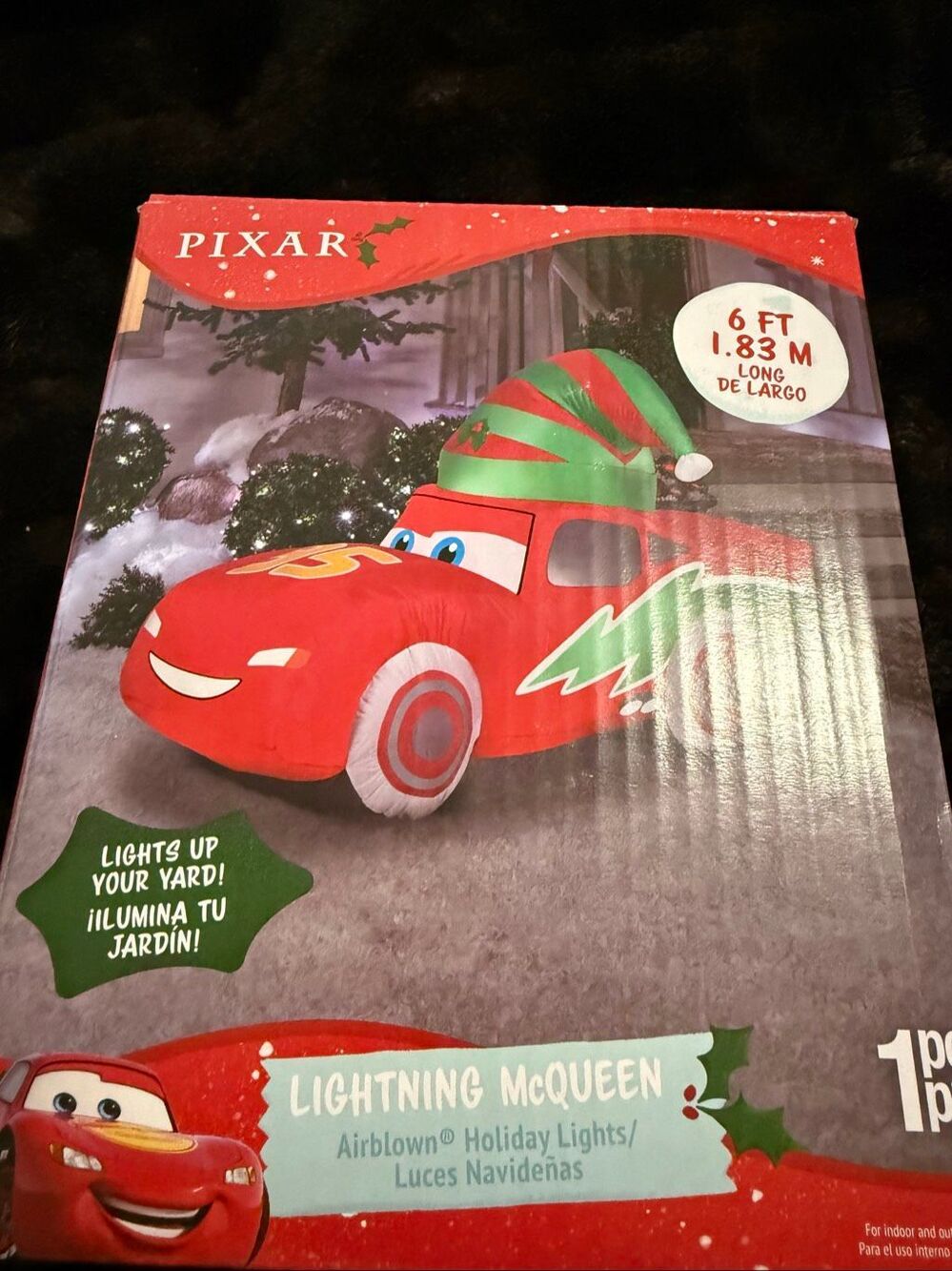 6 Ft CARS MCQUEEN IN STOCKING CAP  Airblown Lighted Yard Inflatable Christmas